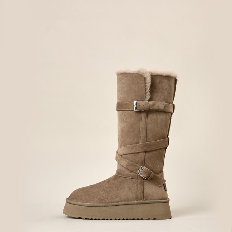 

Нові жіночі довгі зимові чоботи з додаванням флісу та потовщені бавовняні черевики високі 40 хакі