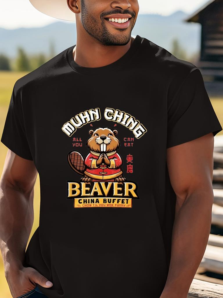Men'S Black T-Shirt Featuring a Humorous Graphic of a Chinese Buffet
