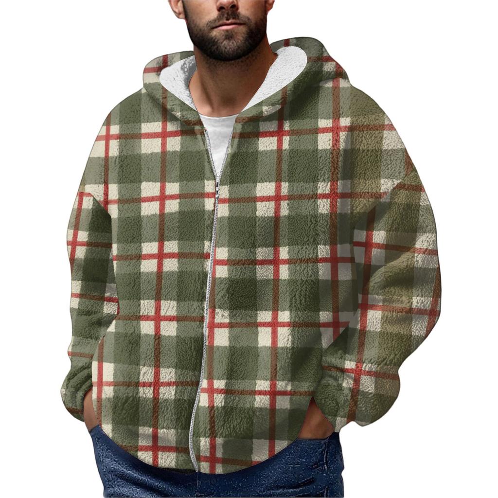 Men'S  Winter Zipper Hooded Fleece Sweatshirt With Patch Pocket Casual Jacket