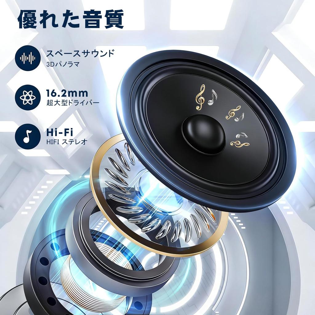 [2025 Upgraded] Wireless Bluetooth Earphones, Bluetooth Hi-Fi with Mic, 50 Hours of Playtime, Cordless, Automatic Pairing, ENC Noise Cancelling,