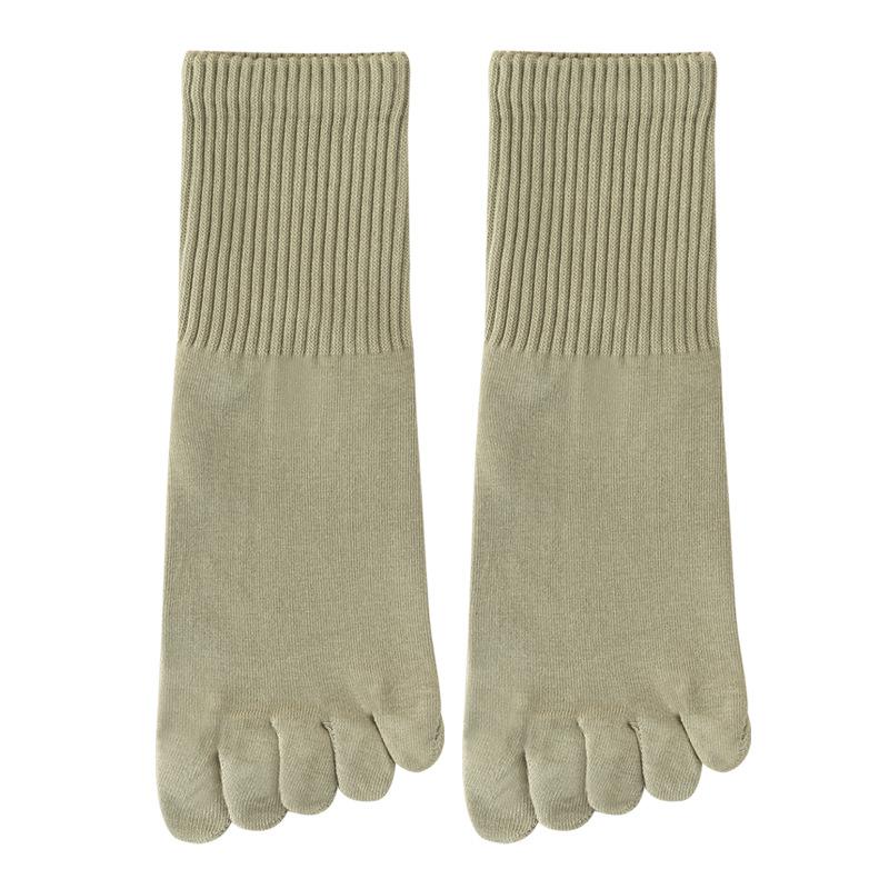 Women's Spring Five-finger Socks, Solid Color Sweat-absorbing Mid-calf Cotton Socks, Boneless Sewn Anti-pilling Toe Separation Socks