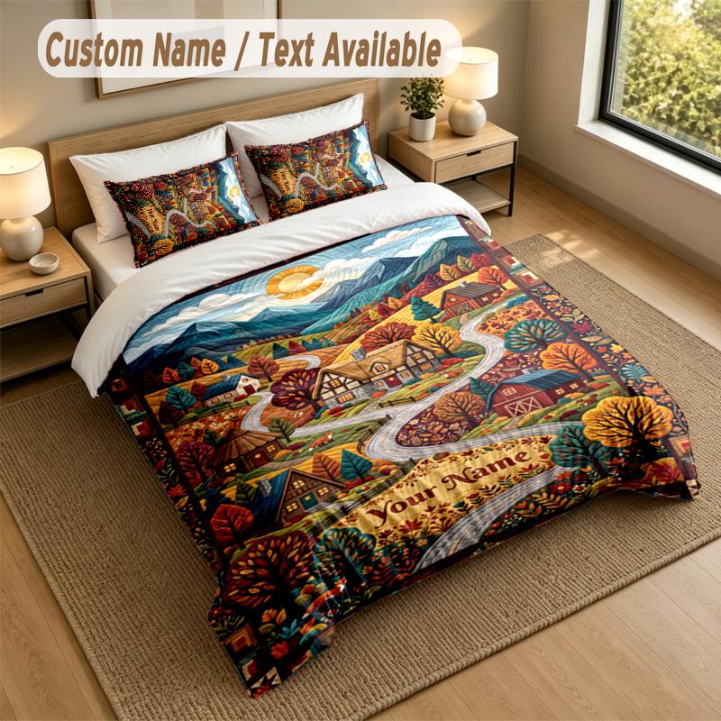 Autumn Harvest Theme Personalized 3Pcs Bedding Set Custom Text & Name 1 Sheet 2 Pillowcases Household Bedding 1pc