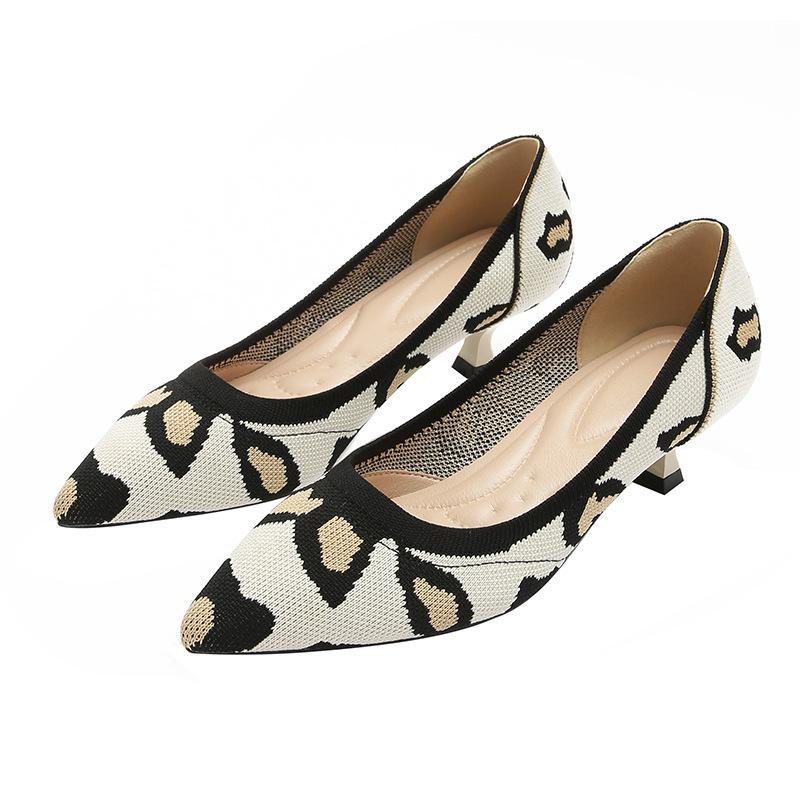 

Princess shoes 2025 new single shoes women s spring thin middle heel fly-woven shoes shallow mouth pointed foreign trade knitted shoes 40 леопард друку кольору