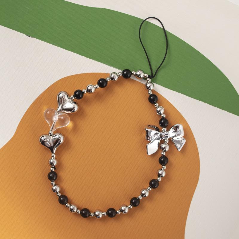 Durable Black & White Plaid Bow Wrist Strap with Buckle Chain for Phones