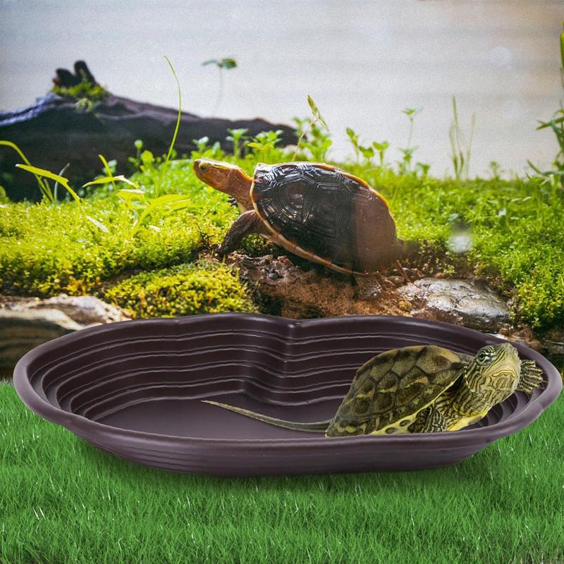 Turtle Bathing Pool Large Size Tortoise Water Dish Round Hole Turtle Climbing Toy With Drainage Pipe Tortoise Aquarium Ornament