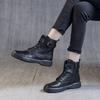 2025 autumn and winter large size leather Martin boots women's velvet warm-soled small short boots retro inner height-increasing flat boots
