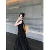 Kumikumi High-Grade Temperament Black Vest Dress Women Summer Unique Chic High Waist Slimming Large Swing Skirt