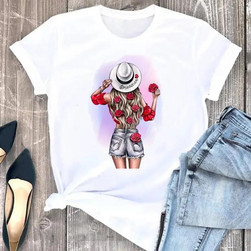 Women's plus Size Floral Print Loose T-shirt Short Sleeve Aesthetic Harajuku Y2k Gothic Tee Summer Polyester Fabric Fashion