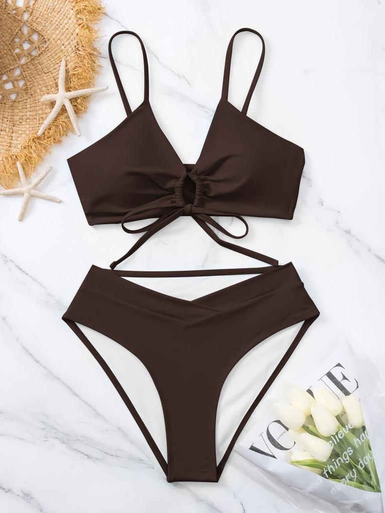 Solid Tie Side Sexy Two Piece Bikini Swimsuit Comfortable Elegant For Summer Vacation