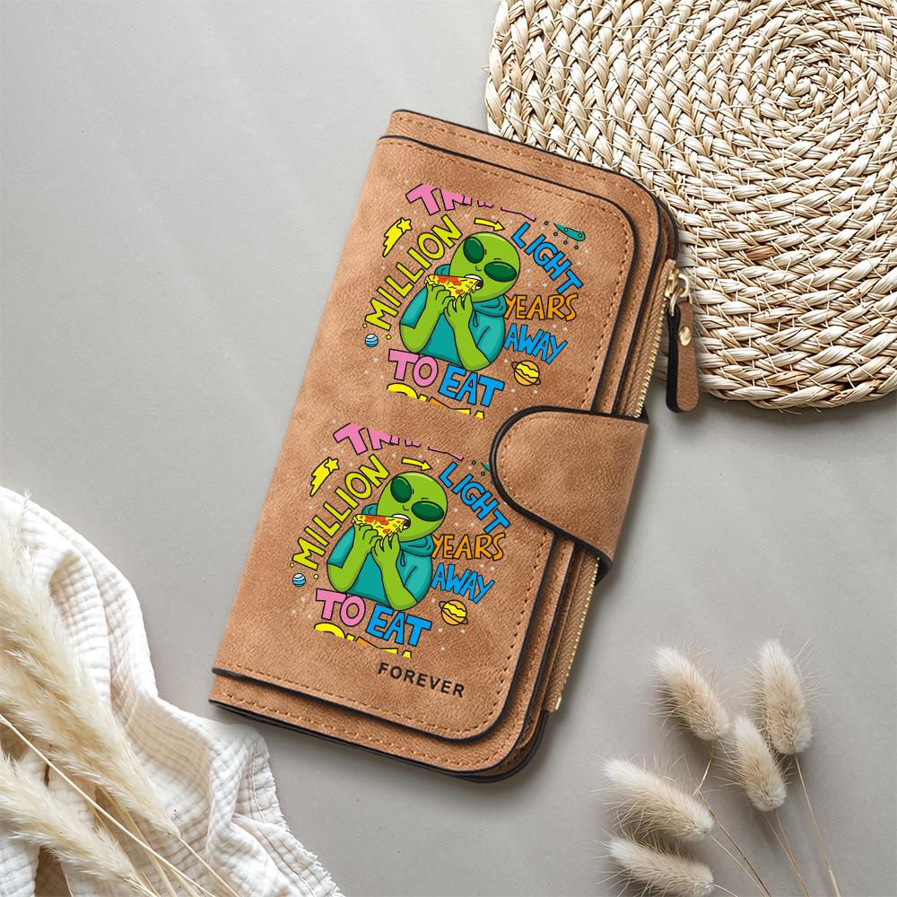 Cute Alien Printed Long Wallet Multi Card Holder Purse for Women Gift
