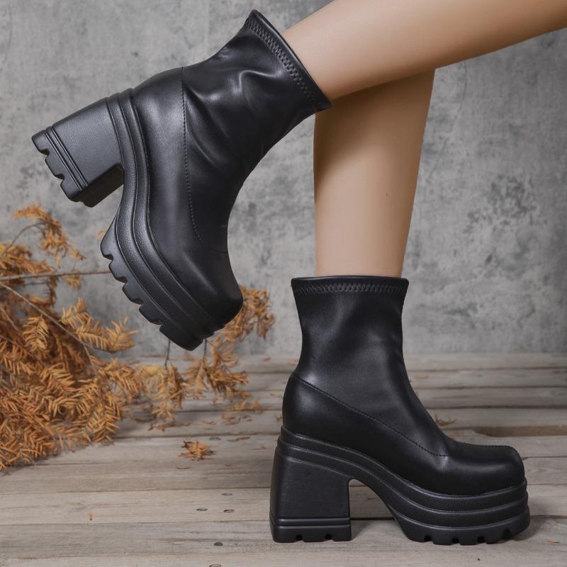 Fashion 2025 New Fashionable Short Boots for Women,square Toe Waterproof Platform,high Heels,thick Soled Women's Boots 35-43 Botas Mujer