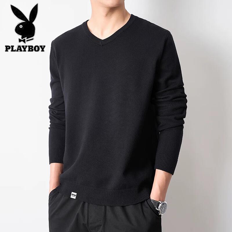 Playboy Men's Casual V-Neck Knit Pullover