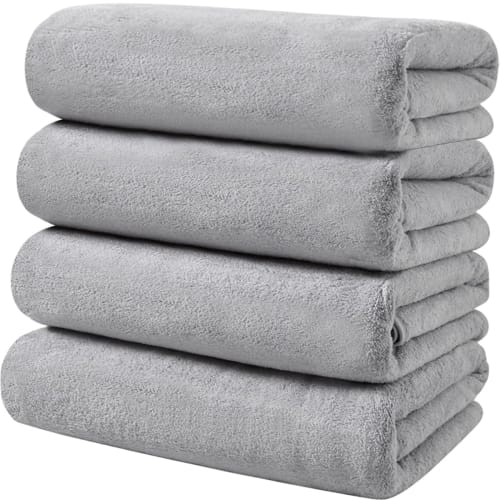 AYO Fluffy Hotel-Quality Bath Towels, Large, Instant Absorbent, 60*120cm, Set of 4, Microfiber, Highly Absorbent, Quick-Drying, Soft to the Touch, Lig