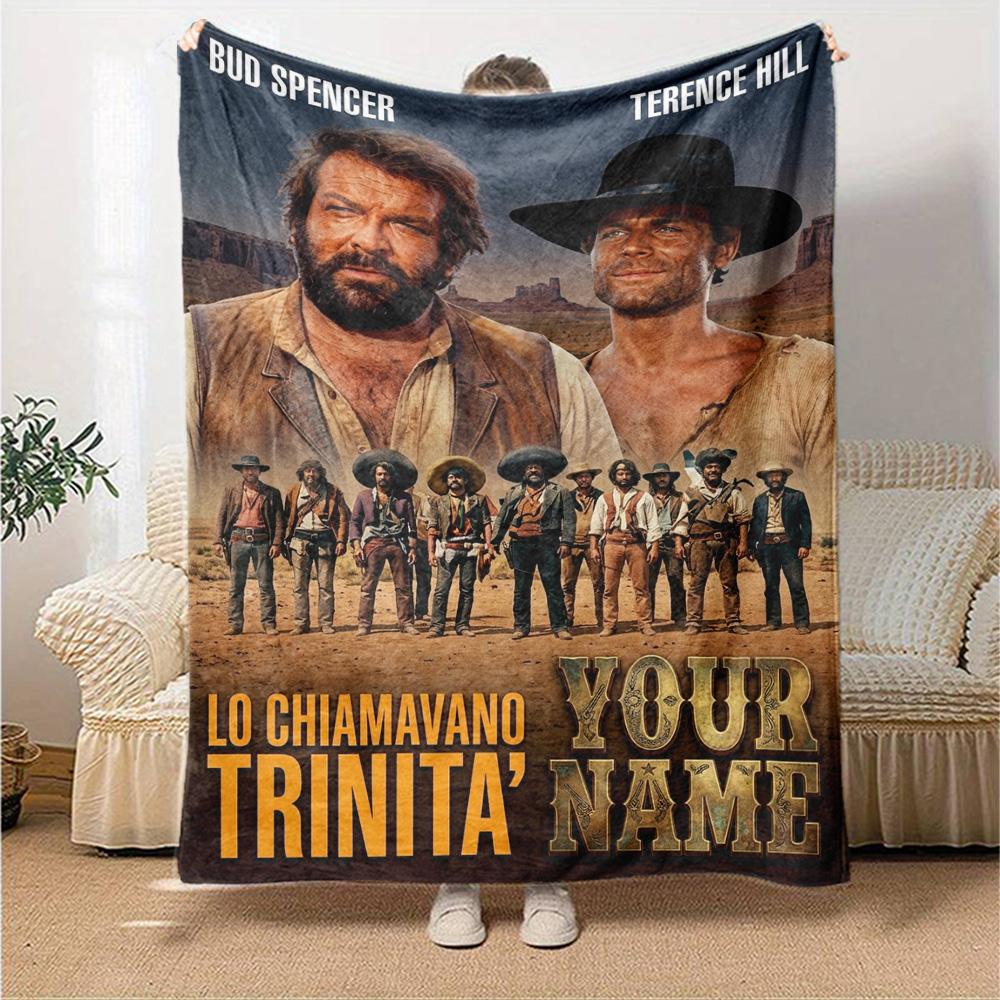 Name Custom Terence Hill und Bud Spencer Druck Flanelldecke Hohe Qualität Warm Bequem Decke für Alle Jahreszeiten Perfekt für Geschenke Heimdeko