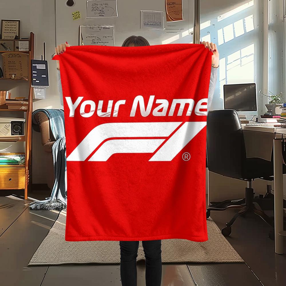 1PC F1 Gear Custom Name Patterned Flannel Blanket Suitable For All Seasons For Home Decor Warmth And Comfort Gifts Holiday Present