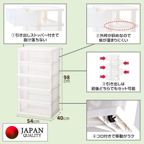 Tenma Storage Chest with a Simple Design That Blends Into Any Room. Made In Japan. Easy Assembly. 5-Drawer Wide Storage Chest with Casters for Easy Mo