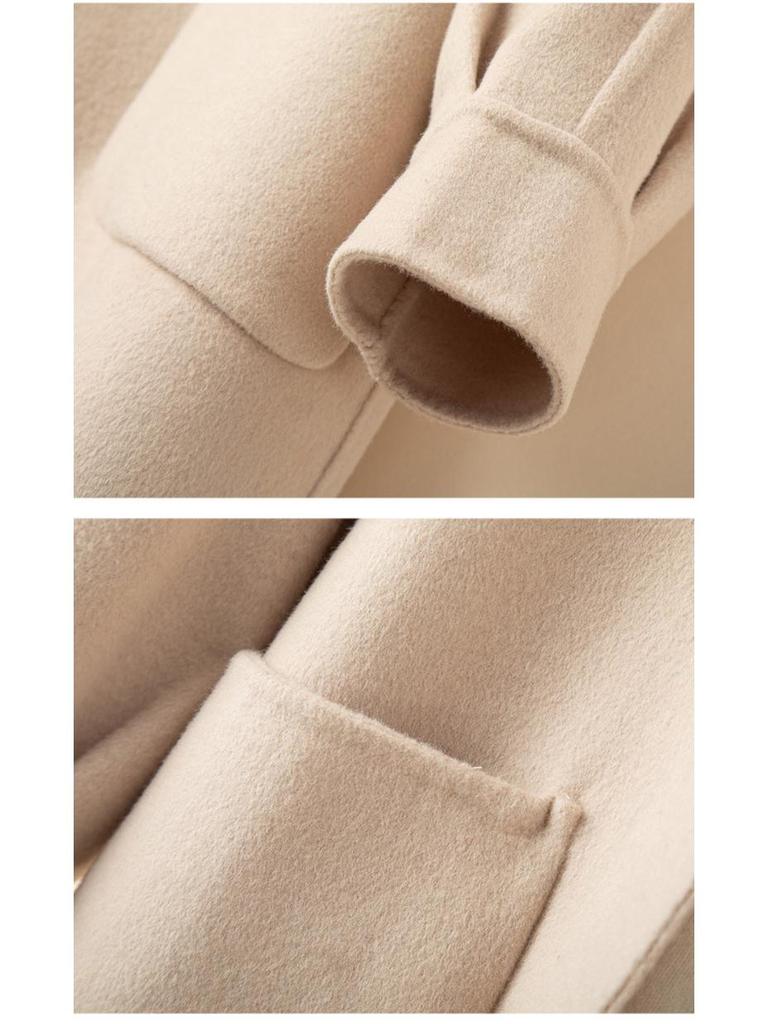 Dámský kašmírový kabát střední délky oboustranný na podzim/zimu - Petite, Čistě ručně šitý, Celovlněný, Zesílený design