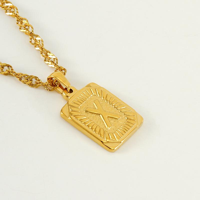 Men's 18K Gold Square Stainless Steel Alphabet Pendant Necklace