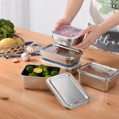 304 Stainless Steel Food Storage Tray with Cover Refrigerator Storage Box Buffet Serving Plates Food Container Kitchen Organizer