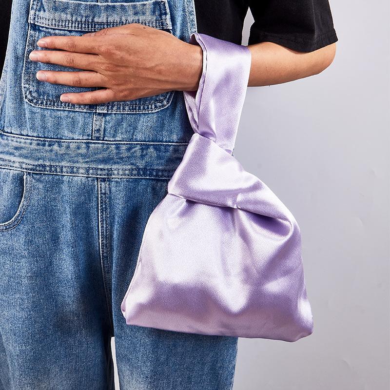 Dames Polstasje Mini Knoop Vintage Zijde Draagtas Vrouwelijke Casual Student Herbruikbare Opvouwbare Boodschappentas paars