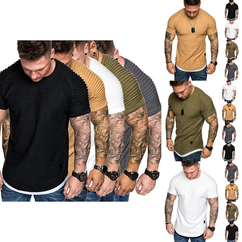Men Solid Color Slim Fit O Neck Short Sleeve Muscle Tee Shirt Casual Tops Shirts