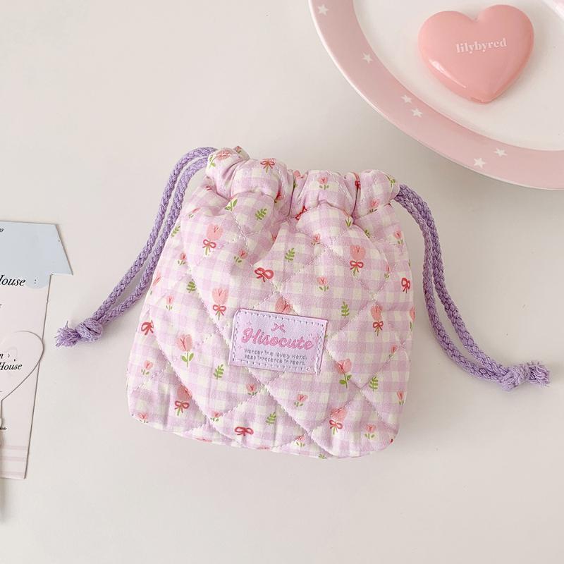 Cute Quilted Cotton Camera Bag Ins Style 1PCS Soft Shockproof Portable Storage Pouch for Student Photographers