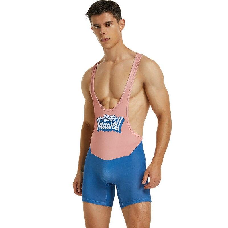 Men's Tight Vest Wrestling Suit Fitness Swimming Gym Shorts Lingerie Bodysuit