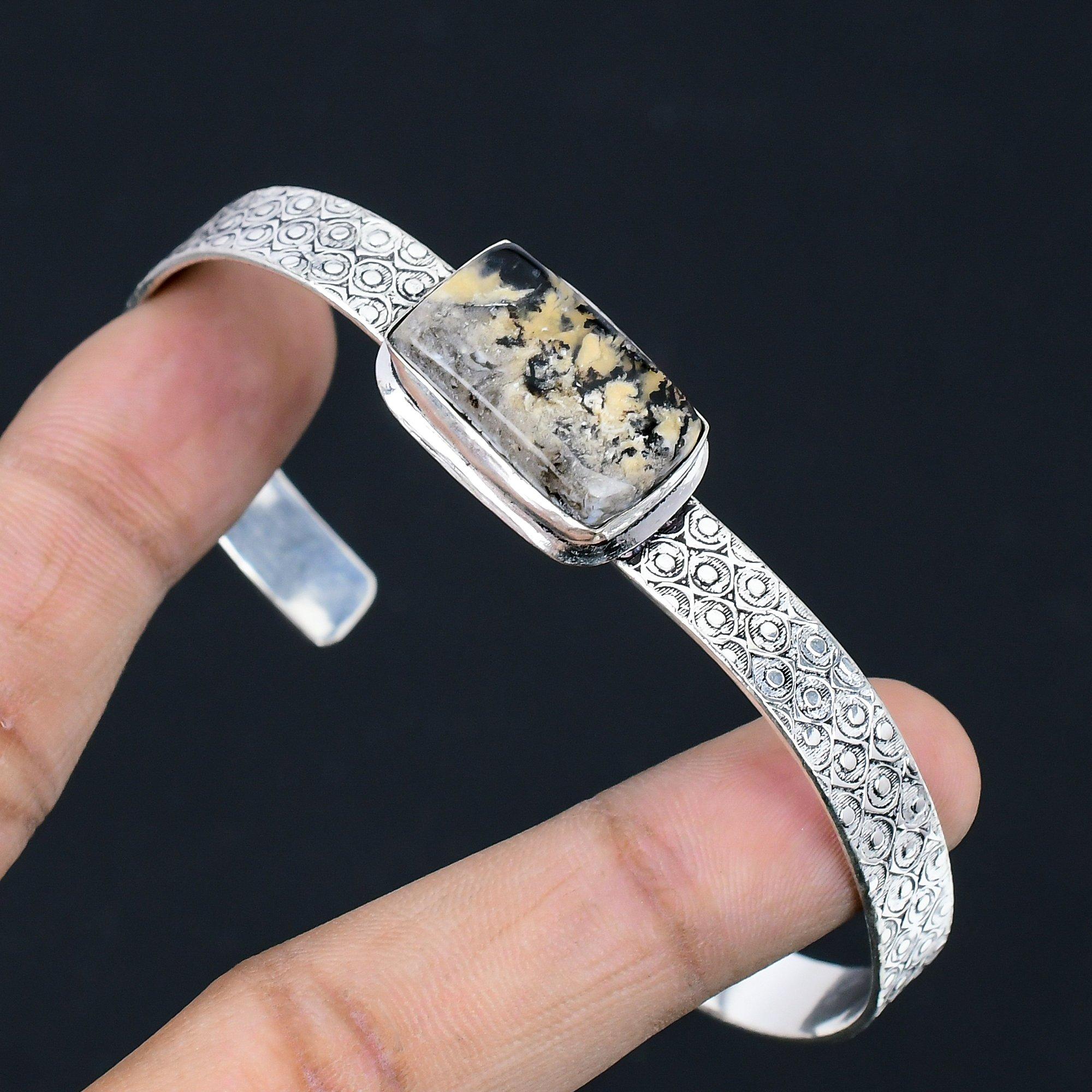 

Daughters Day Deal Natural Dendrite Tiger Sterling Silver Unique Art Deco Bangle Adjustable