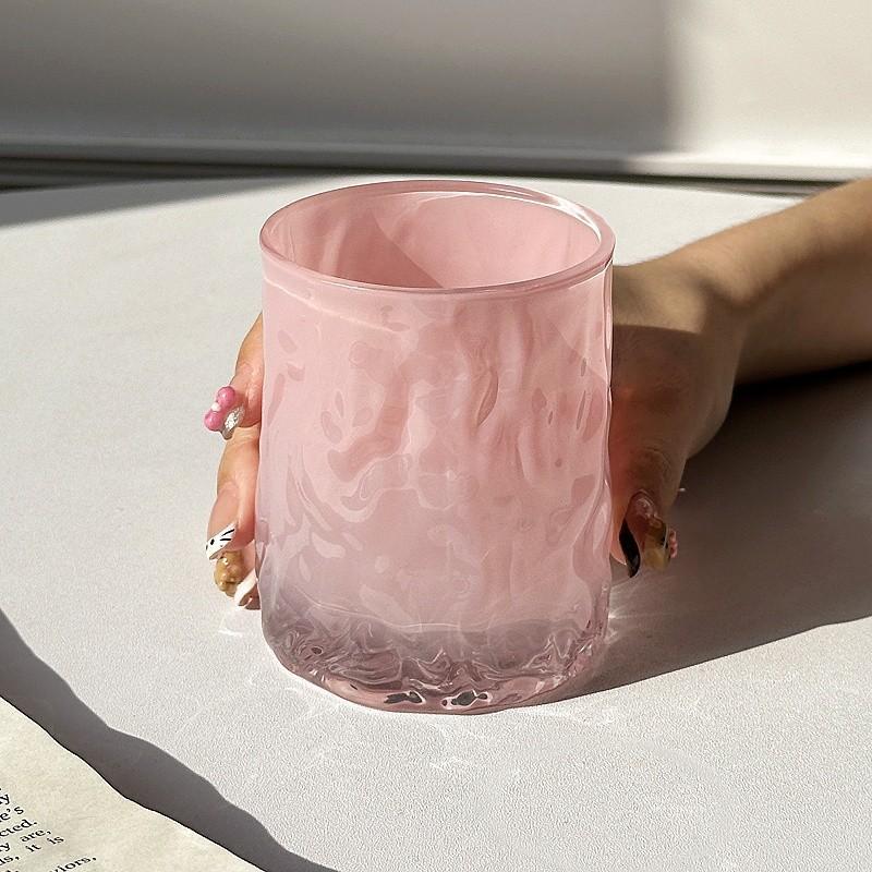 Cherry Blossom Pink Crystal Glass Cup,, Hammer Patterned Whiskey Glass, Ladies' High-value Juice Coffee Cups, Cold Beer Glass