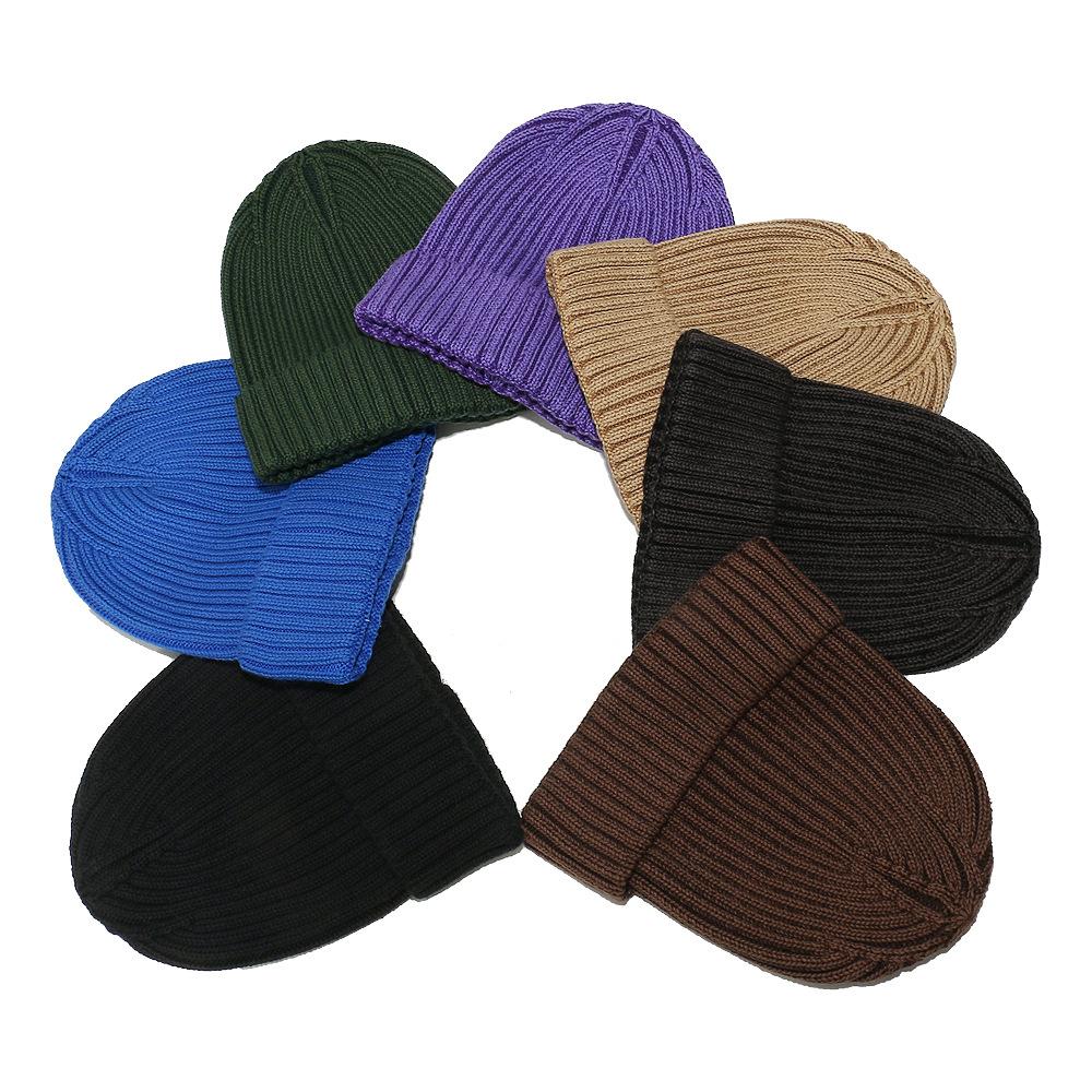 Autumn and winter new cotton wool hat light board solid color striped knitted hat ear protection warm winter hat men