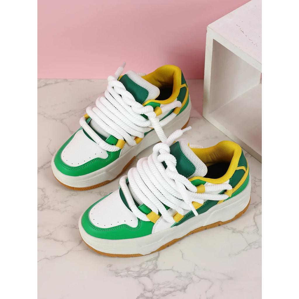 Fashion Platform Sneakers Women Chunky Shoes PU Leather Casual Shoes Ins Board Shoes Lace-up Outdoor Walking Footwear