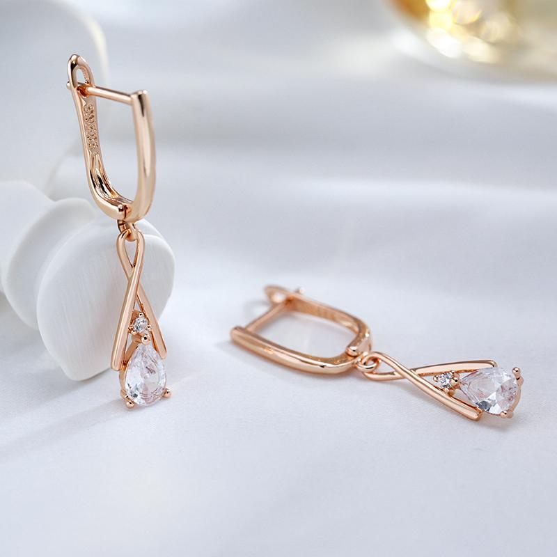 Kienl Trendy  Rose Gold Dangle Earrings For Women Geometry Natural Zircon English Earrings Vintage Wedding Daily Jewelry