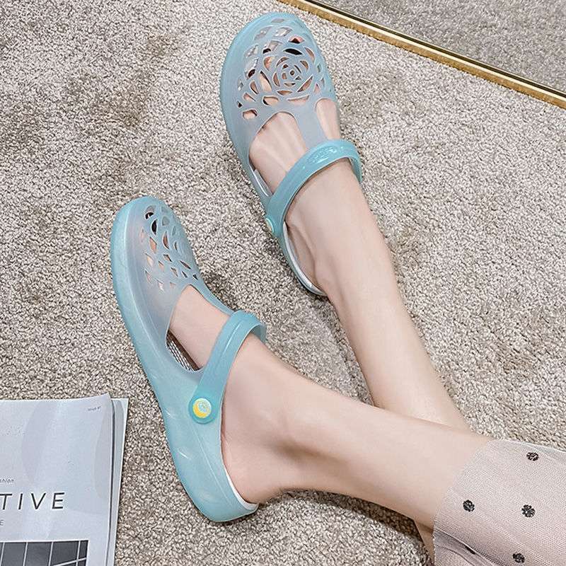 

Женские летние новые сандалии-желе, корейская версия, модные плоские нескользящие пляжные туфли, милые сандалии школьницы 40 мятный зеленый
