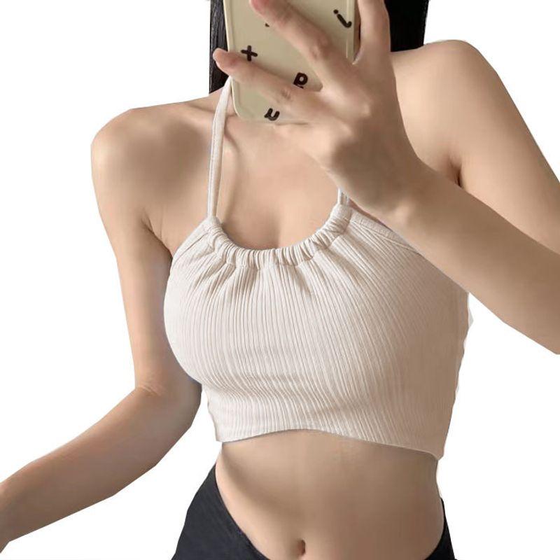 Stripes Halterneck Yoga Clothes Sling Tops Sexy Bandeau