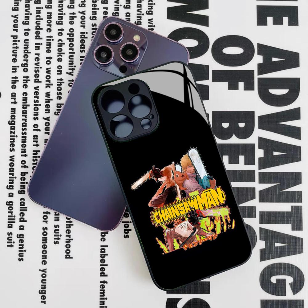 C-ChainsawS M-Man Aki Hayakawa Phone Case for Iphone 16 15 14 12 11 13 Pro Max Mini 8 X Xr Xs Puls Black Glass Cover