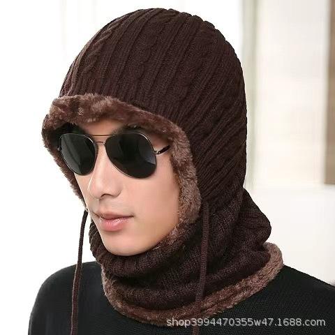 Winter Hat Men's Cold-proof Cycling Hat Fleece Warm Knitted Hat Wool Hat Scarf One-piece Sweater Ear Hat Women