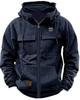 Men's Multi-Pocket Leather Patch Hoodie for Autumn/Winter – European & American Youth Style Sweatshirt Jacket