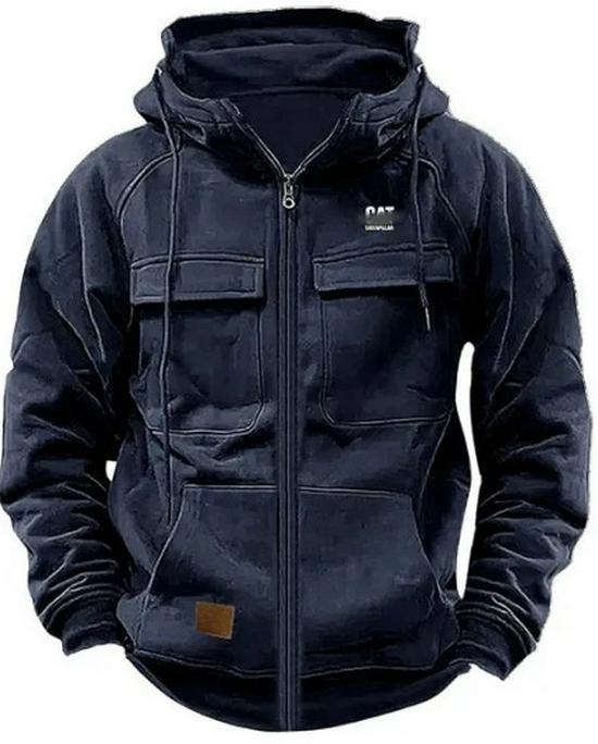 Men's Multi-Pocket Leather Patch Hoodie for Autumn/Winter – European & American Youth Style Sweatshirt Jacket