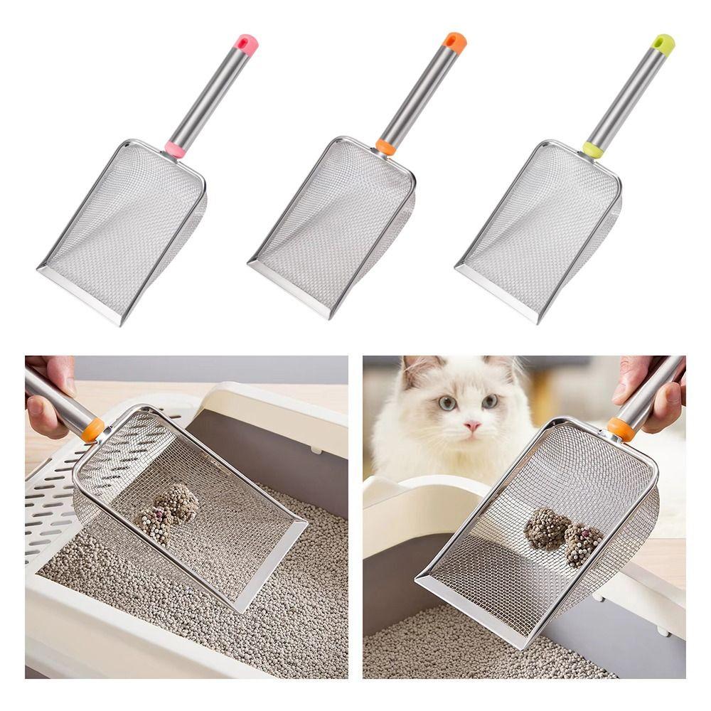 Convenient Stainless Steel Cat Litter Scoop Hanging Hole Leak Fast Cat Litter Sifter Long Handle Pet Cleanning Tool Hamsters
