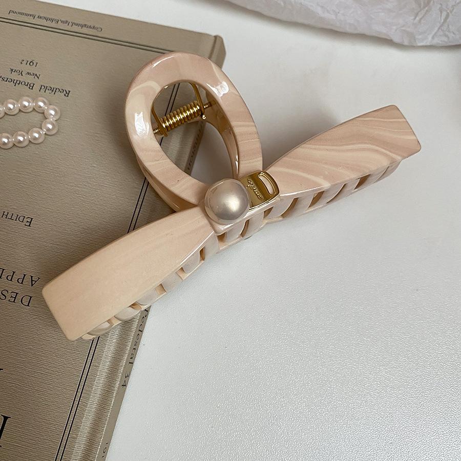 

Acrylic pearl bow-shaped hairpin, large grab clip on the back of women s head, fashionable versatile headgear, high-end hair accessories