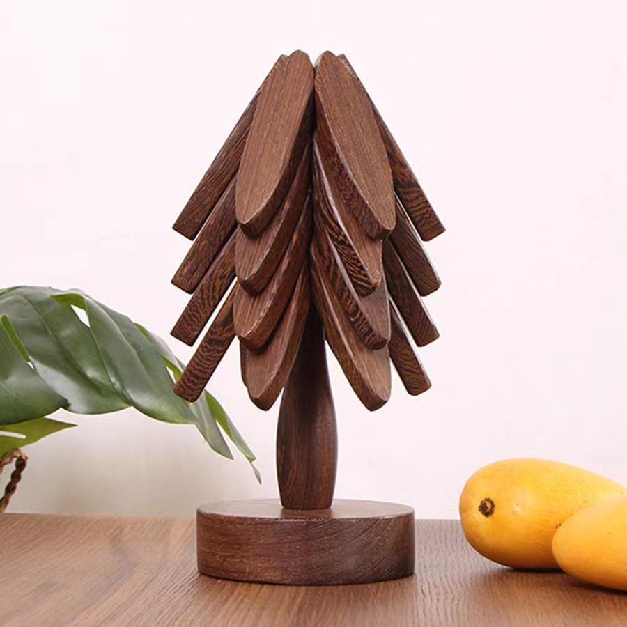 Untersetzer aus Holz Walnuss Magnetischer Untersetzerständer Walnussbaum Tischmatte Untersetzer Dekorativ Faltbarer Baumuntersetzer Heißtopfhalter Untersetzer