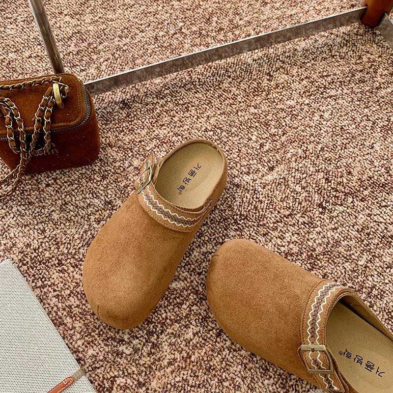 

Cowhide version bag head shoes women s autumn platform toast half slippers tide 40 верблюд