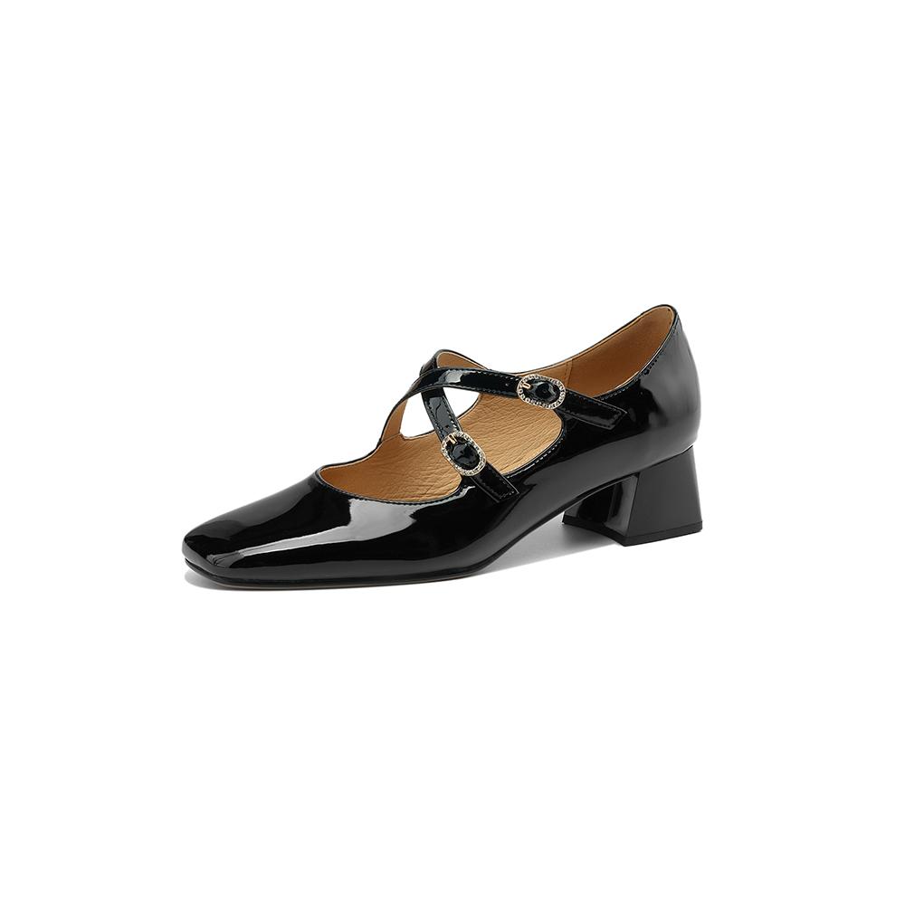 Genuine Leather Black Wine Red Women Pumps Med Heel Small Big Size 31 48