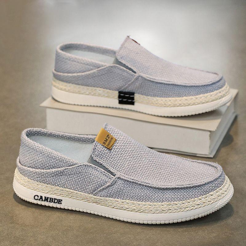 2025 New One-pedal Flat Men's Shoes Linen Fisherman Shoes Low-top Foot Casual Men's Shoes Old Beijing Cloth Shoes