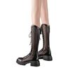 Mode Damen Sommer Kniehohe Mesh High Boots Weibliche Atmungsaktive Plateau Mesh Schnürstiefel Dicker Absatz Hollow Lange Ritterstiefel