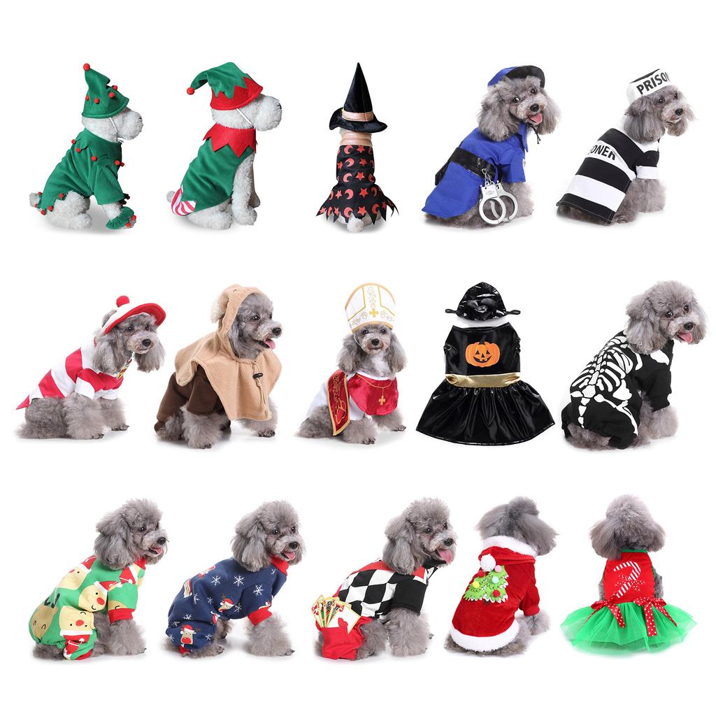 Verwandlung Hunde Overall mit Hut Set Weihnachten Hunde Pullover Winter Cosplay Party Kleine Hunde Pullover
