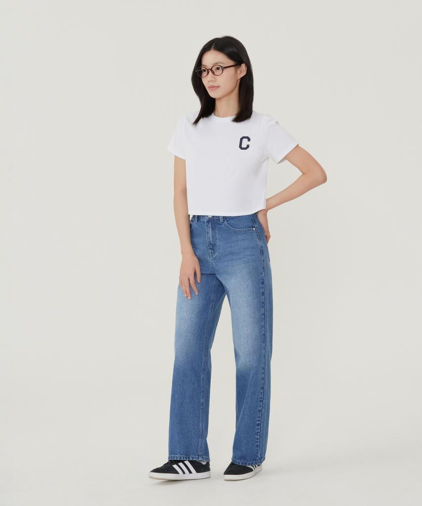 COVERNAT WOMAN Crop Cool Cotton C-Logo T-Shirt Oatmeal