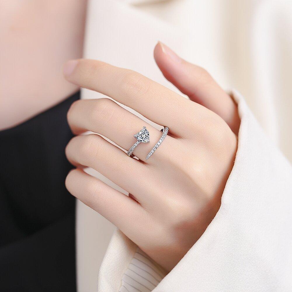Silve Gorgeous Shiny Stone Heart Zircom Ring For Women Engagement Wedding High Quality Fine Jewelry
