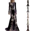 Vestito da donna per Halloween a maniche lunghe, vestibilità aderente, girocollo