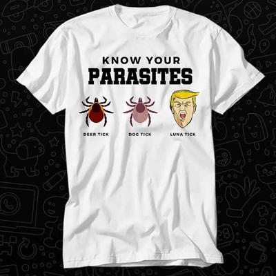 Kenne deine Parasiten Anti-Trump Wahnsinniger Trump Mond Zecke T-Shirt 429